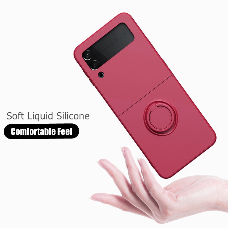 Ốp Điện Thoại Silicone Lỏng Chống Sốc Có Vòng Nhẫn Cho Samsung Galaxy Z Flip 3 5G Z Flip 4