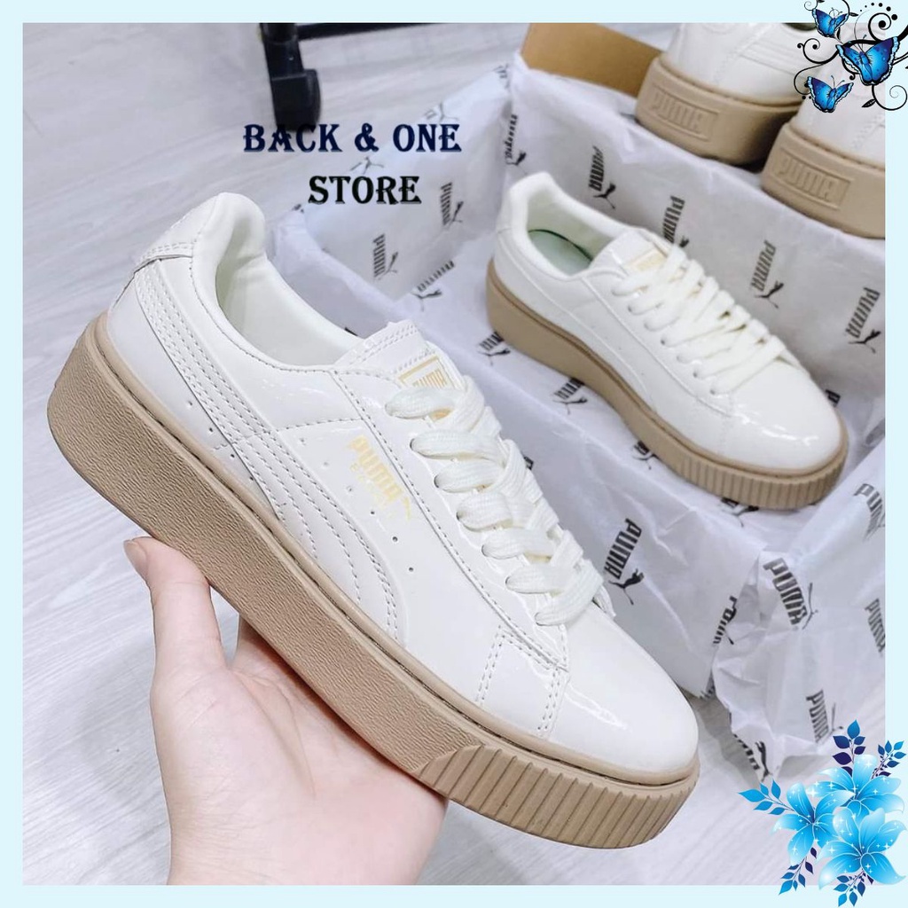 Giày thể thao Sneakers, Giày 𝐏𝐮𝐦𝐚 nữ,𝐏𝐮𝐦𝐚 đế nâu da bóng.