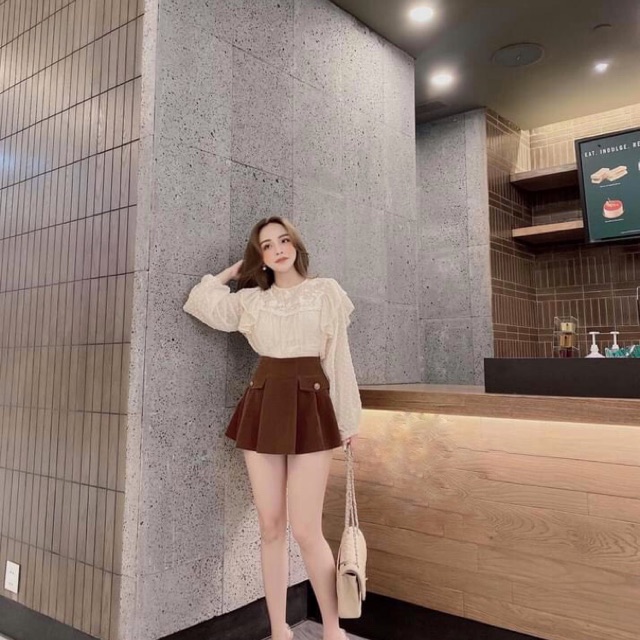 Quần váy vải nhung dáng xoè