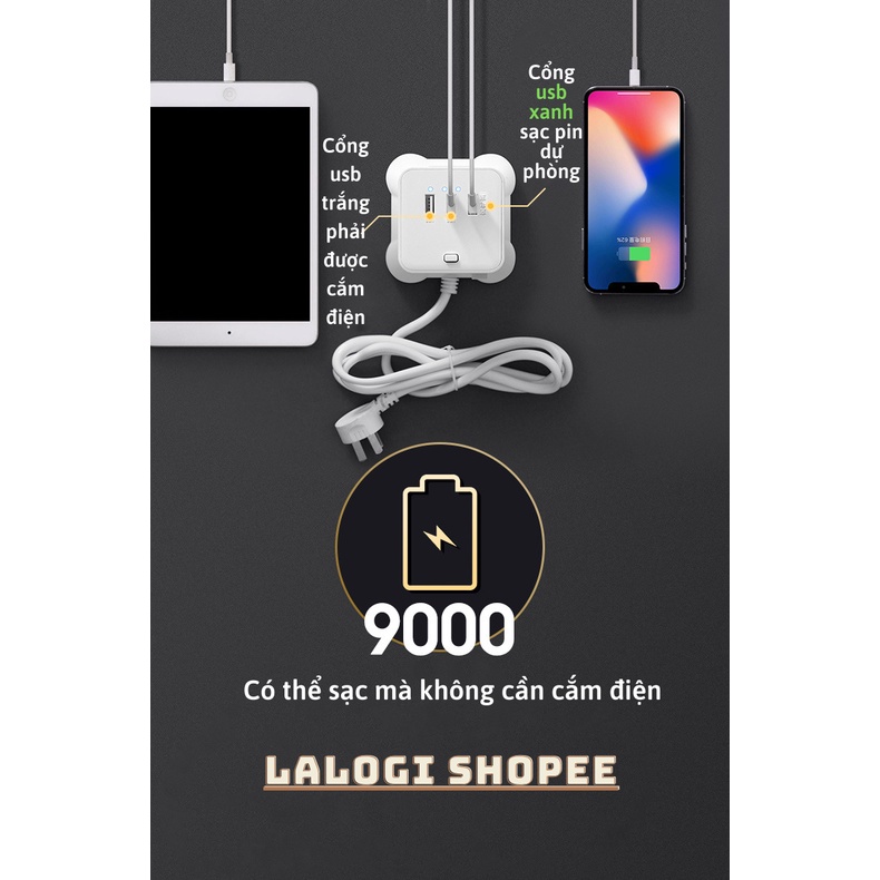 Ổ cắm điện đa năng hình trụ nhiều tầng, Tích hợp đèn Led, Sạc dự phòng, chiụ tải 2500W, Dây dài 2,8m