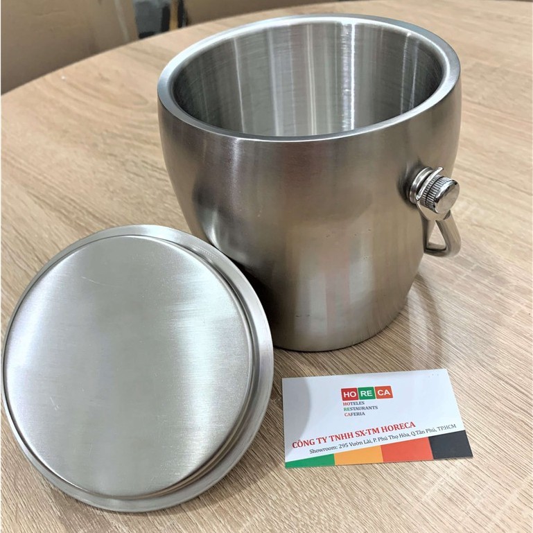 XÔ ĐỰNG ĐÁ MINI (đá bi) INOX 2 LỚP  - GIỮ NHIỆT - CÓ QUAI - dành cho nhà hàng, bàn tiệc