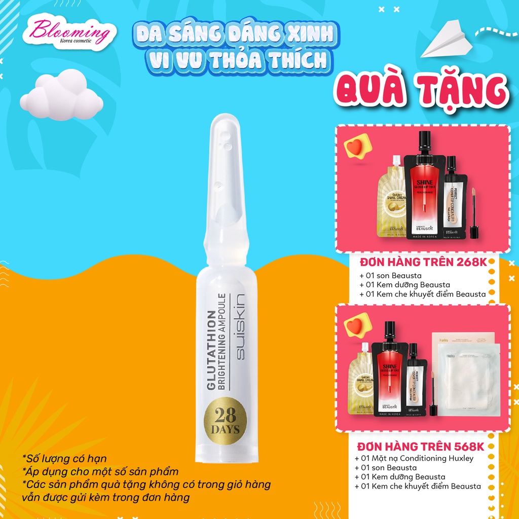 Tinh Chất Dưỡng Trắng Da Sau 28 Ngày Suiskin Glutathione Brightening Ampoule 1 ống/1.5ml