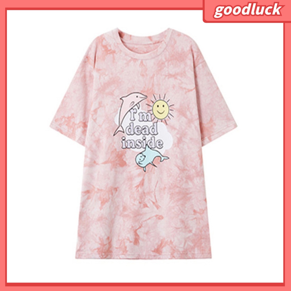 Áo thun tay ngắn nữ Cổ Tròn Tay Ngắn Phối Màu In Hoa