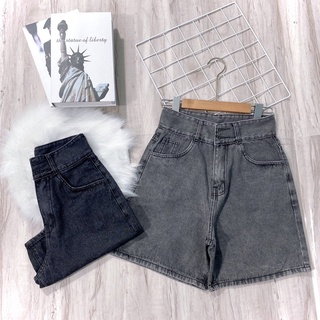 Quần jean nữ cotton ngố lưng cao không giãn hai nút