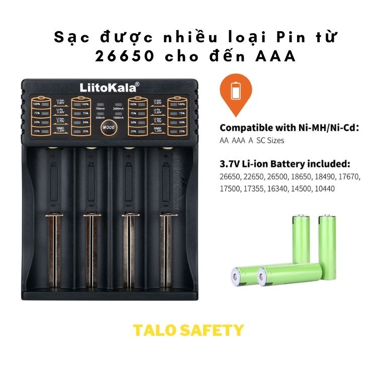 Bộ Sạc Pin chính hãng Liitokala Lii-402, sạc nhiều loại Pin 26650, 22650, 21700, 18650, 18350, 17670, NiMH/NiCd 1.2V