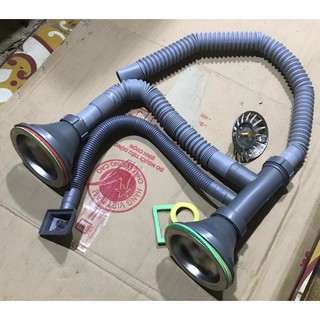 Xi phông bầu xả Inox 304 chậu rửa bát, rửa chén 2 hố cao cấp