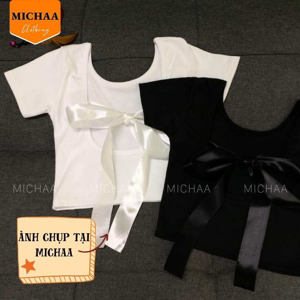 Áo Croptop BUỘC NƠ LƯNG Cổ Vuông Nữ Thun Gân Kiểu Ôm Body Sexy Đẹp 2 Màu - MICHAA