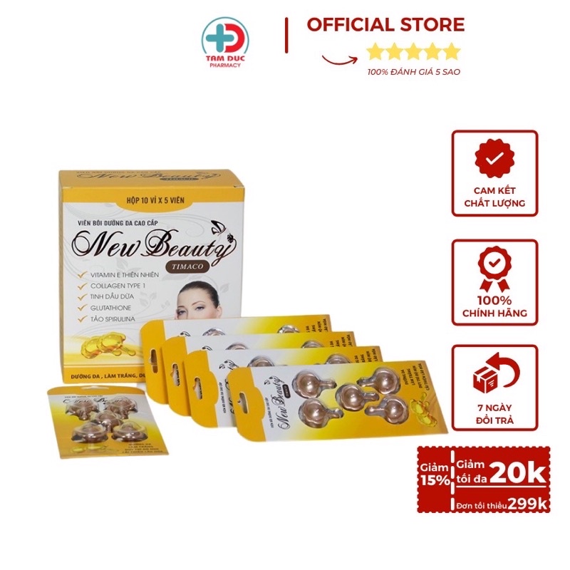 Viên bôi dưỡng da New Beauty Timaco  - sảm phẩm dùng thử 1vỉ 5 viên