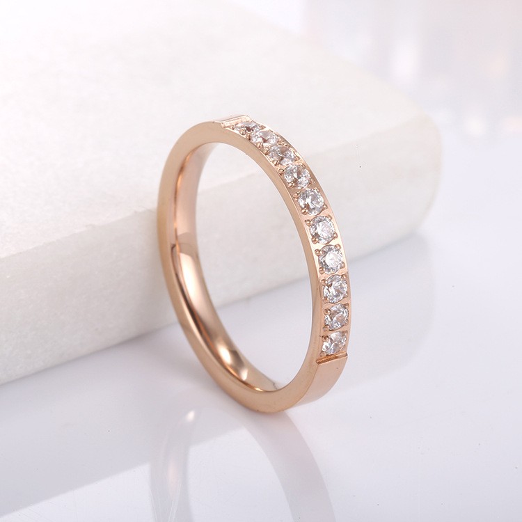 Nhẫn đính hôn kim cương bằng thép titan vàng hồng 18k thiết kế thời trang nữ