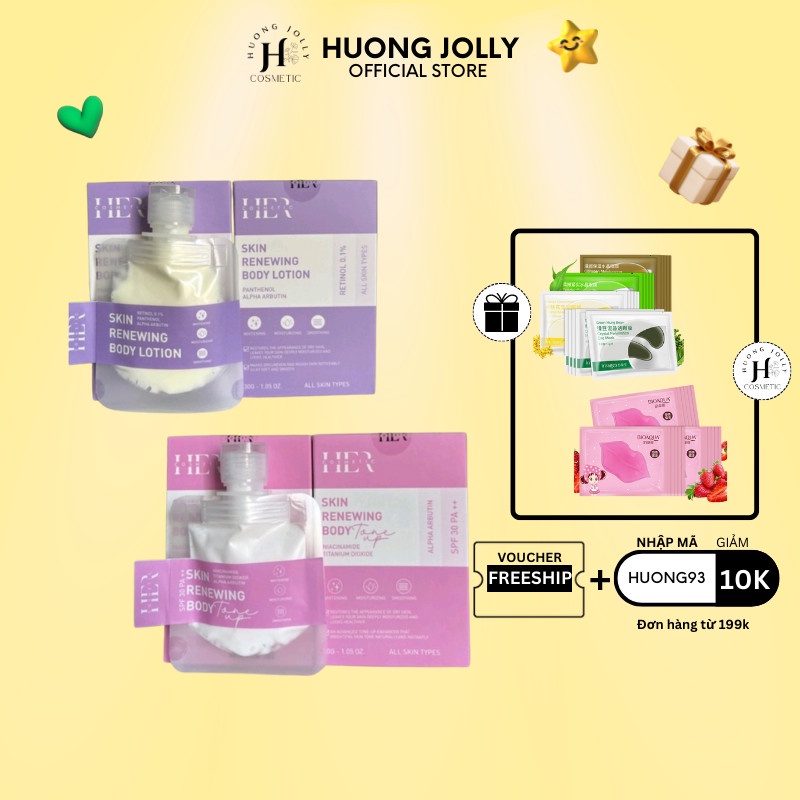 Kem Dưỡng Da Body Skin Renewing Body Lotion Và Tone Up Her Cosmetic, Retinol, Treatment, Dưỡng Trắng, Mờ Thâm