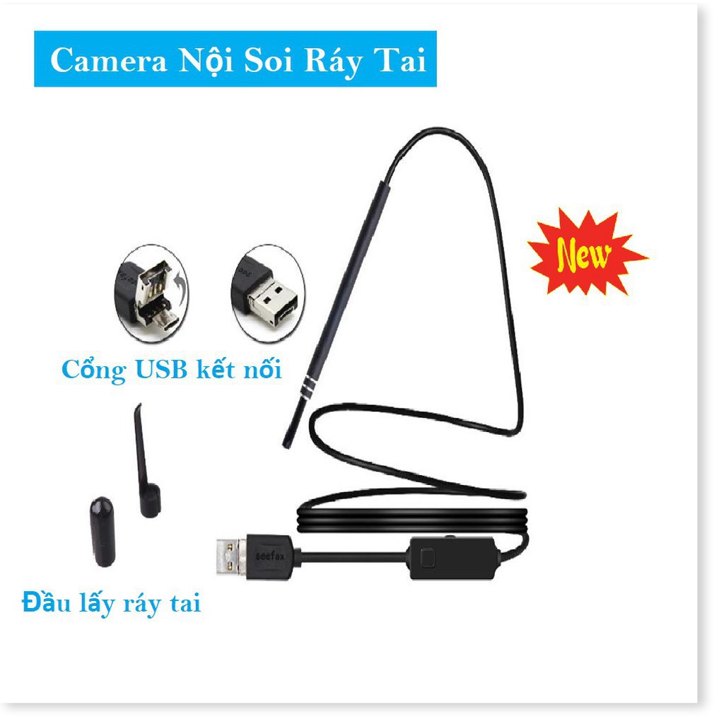 ✔️ Camera Nội Soi Lấy Ráy Tai Đi, Có Đèn Led, Hỗ Trợ Kết Nối Usb Với Điện Thoại Nhỏ Gọn, Chống nước [BH 1 Đổi 1]