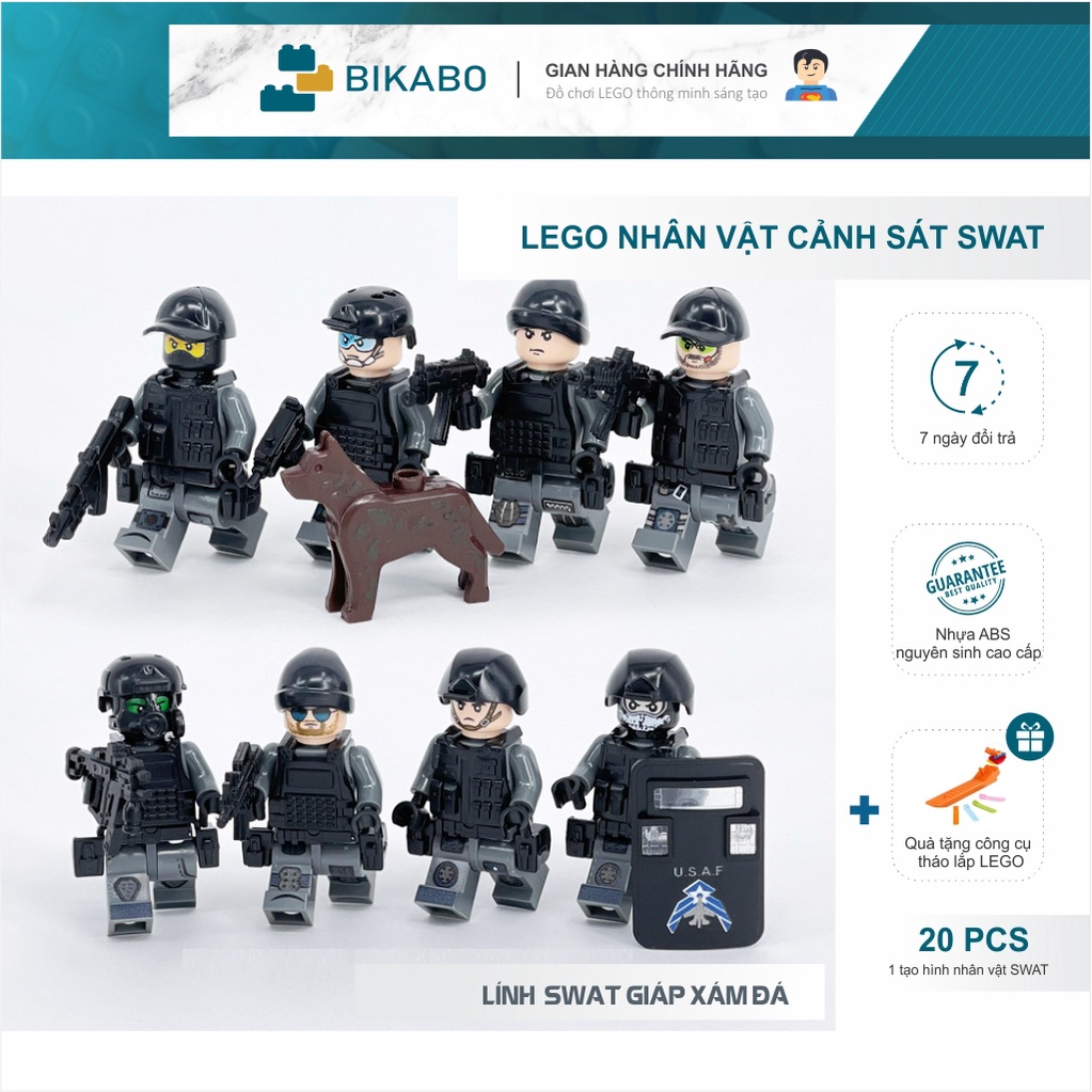 Đồ chơi lắp ráp lego swat, lính đặc nhiệm, bộ 8 nhân vật cảnh sát, BIKABO