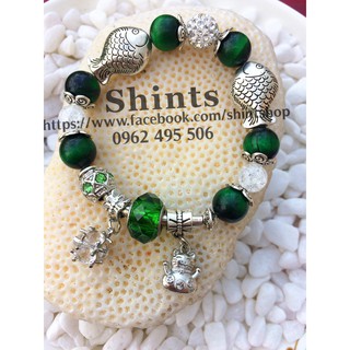 Vòng tay thiết kế cá chép hóa rồng màu xanh lá mix charm hợp kim si - 350k