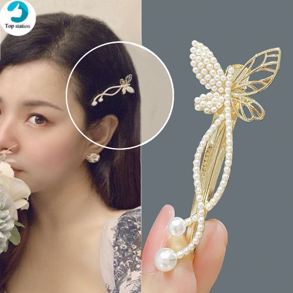 Kẹp Tóc Hình Bướm Đính Ngọc Trai Thanh Lịch Cho Nữ