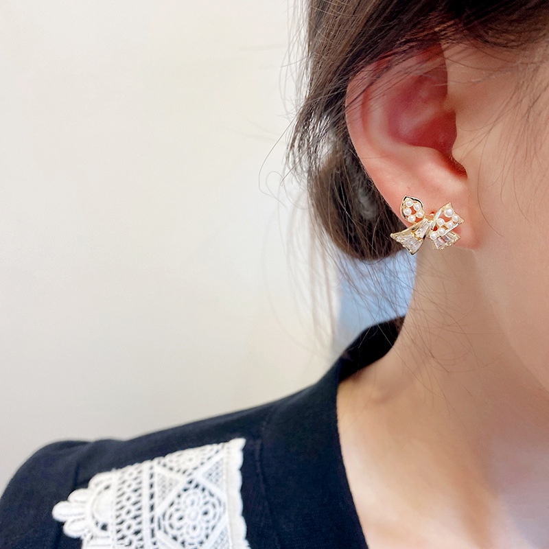 Khuyên tai RINHOO hình bướm rỗng đính đá và ngọc trai nhân tạo nhiều mẫu tùy chọn thời trang cho nữ