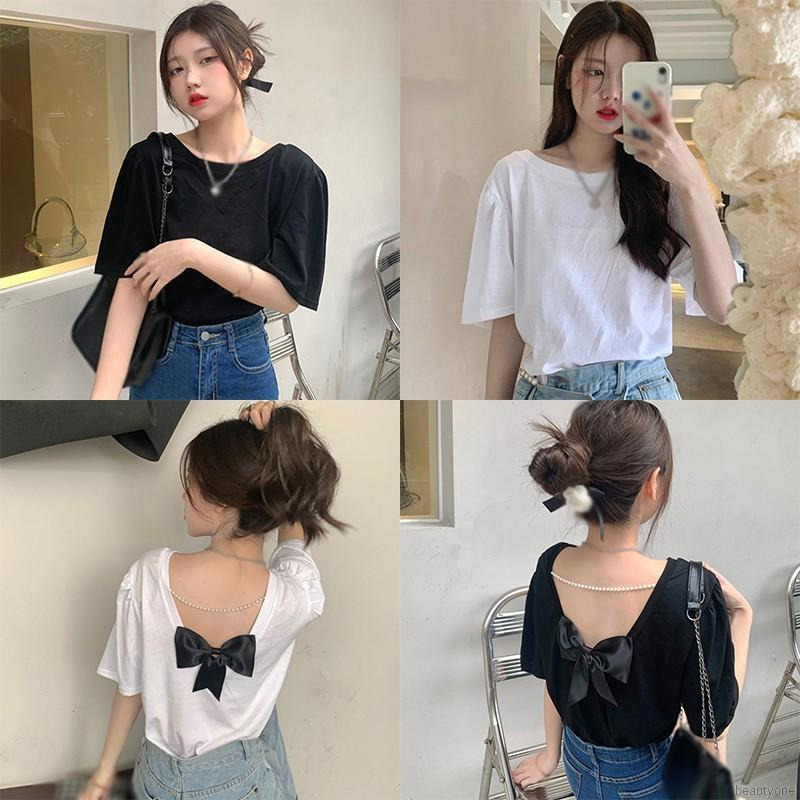 Áo Thun Nữ Tay Ngắn Hở Lưng Màu Trơn Thời Trang Hàn Quốc Gợi Cảm | BigBuy360 - bigbuy360.vn