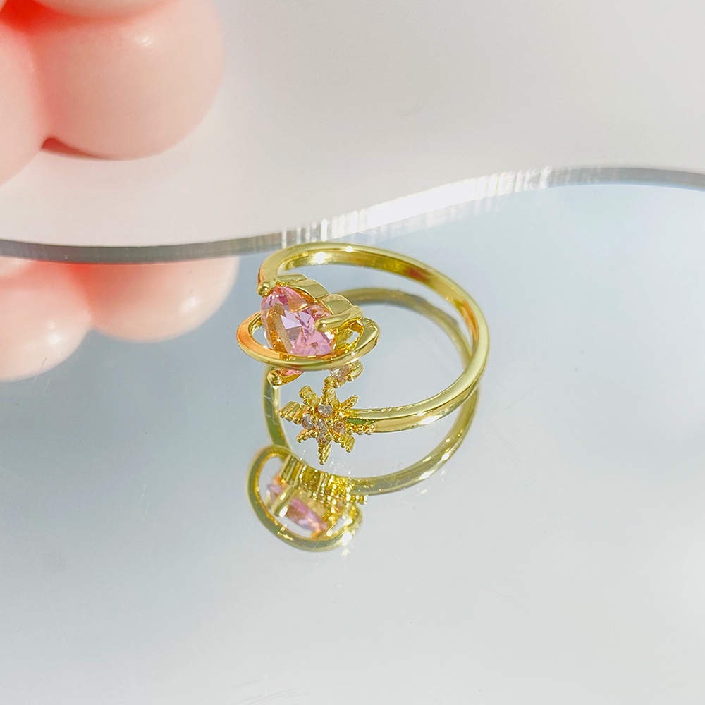 Nhẫn Hở Hình Trái Tim Đính Đá Zircon Hồng Thời Trang Cho Nữ