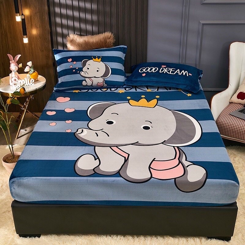 SÉT GA GỐI NỈ SỮA HÌNH NGỘ NGHĨNH ĐÁNG YÊU (1 ga và 2 vỏ gối)