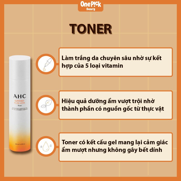 OnePick) Set dưỡng da với hàm lượng 5 loại vitamin dồi dào, trắng da, dưỡng ẩm [AHC Superior Pure Vita Skin Care Set]