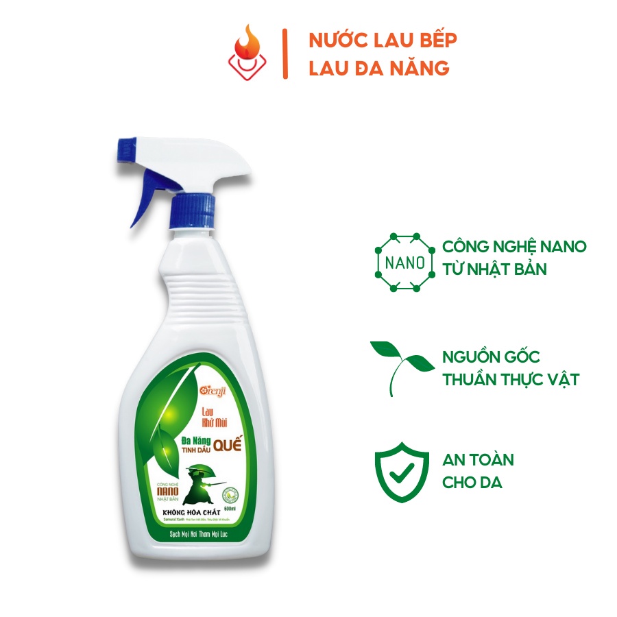 Nước lau kính, lau bàn ăn, tủ lạnh, kiêm rửa tay khô, đa năng lau khử khuẩn không hóa chất tinh dầu Quế & Bạc Hà  ORENJI
