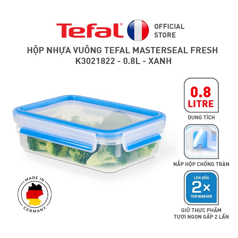 Hộp nhựa vuông Tefal Masterseal Fresh K3021822 - 0.8L - xanh