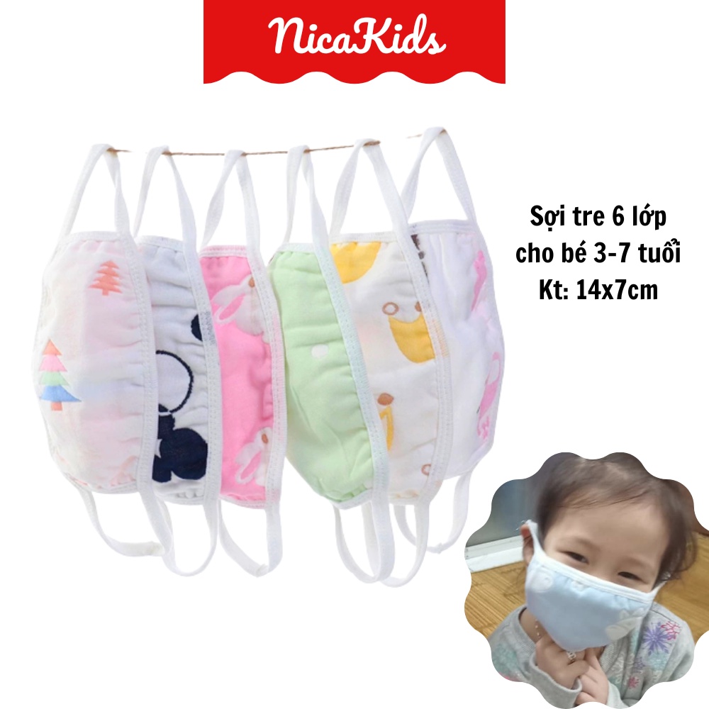 Khẩu trang xô 6 lớp màu sắc cho bé 3-7 tuổi KT37
