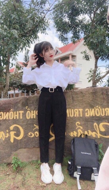 Quần tây khoen vuông bạc lưng siêu cao đi học đi làm S M LXL