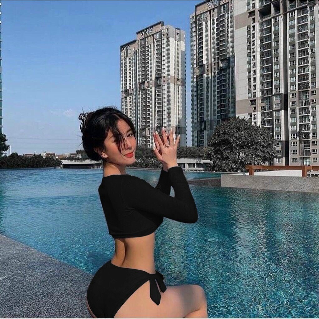 Đồ bơi nữ, bikini 2 mảnh quần chip áo dài tay crop Bin Sports BHV150