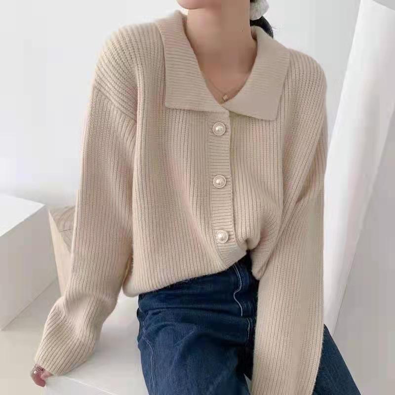 Áo khoác cardigan dệt kim dáng rộng kiểu Hàn cổ điển dễ phối đồ dành cho nữ