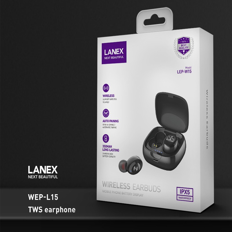 [Mã 2404EL10K giảm 10K đơn 20K] Tai nghe Bluetooth LANEX LEP-W15 V5.0 hỗ trợ mic cảm ứng TWS, chuyên dùng cho Iphone