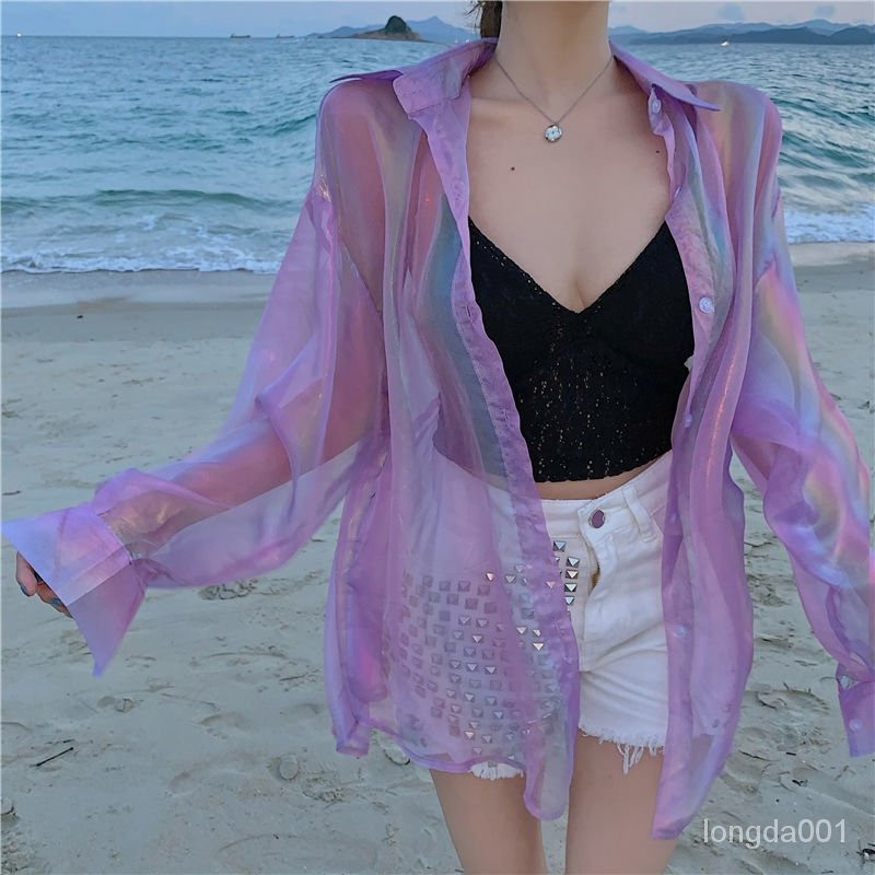 Áo Khoác Chiffon Mỏng Dáng Dài Cột Dây Sau Lưng Thời Trang Mùa Hè Cho Nữ