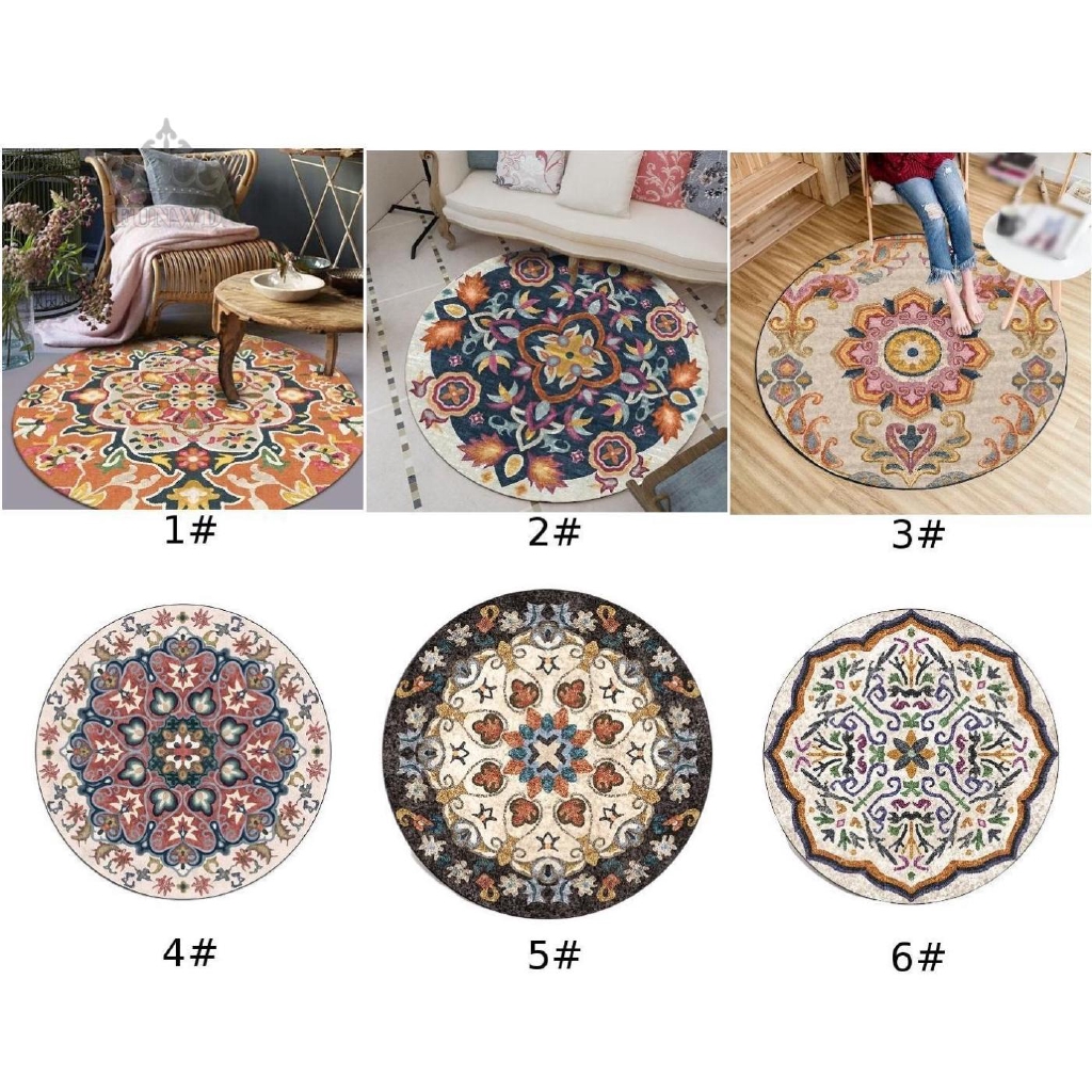 Thảm Trải Sàn Hình Tròn Phong Cách Bohemian Cổ Điển 60cm