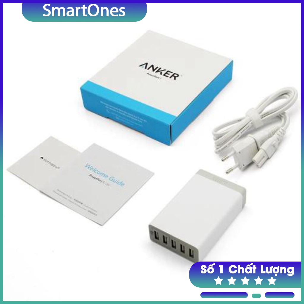 Củ sạc Anker PowerPort 5 Lite - A2134 5 cổng sạc USB công suất 25W cho điện thoại iPhone, iPad, Samsung, Huawei...