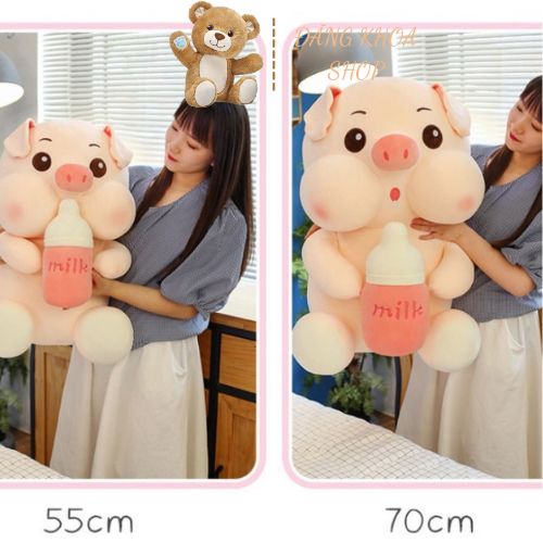 Gấu Bông Gấu Ôm Heo Ôm Bình Sữa, Heo Milk Lợn Nhồi Bông Chất Liệu Vải Nhung Mịn Cao Cấp