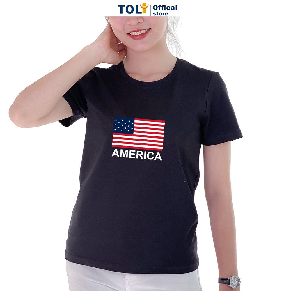 Áo thun nữ TOLI cổ tròn màu đen in độc quyền, 100% cotton 4 chiều mềm mịn, co dãn, form suông cơ bản