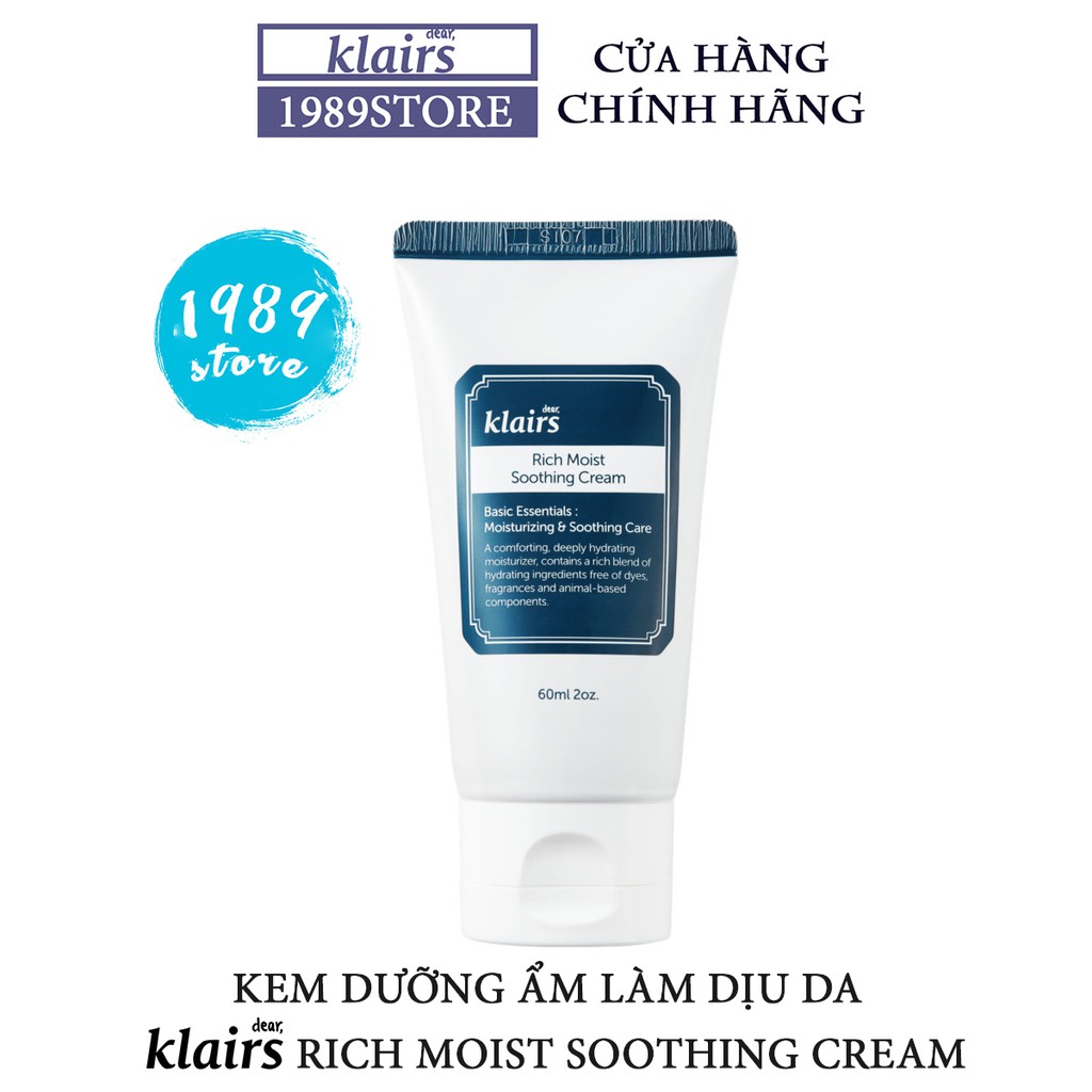 Mẫu Mới - Kem Dưỡng Ẩm Klairs Làm Dịu Da Rich Moist Soothing Cream 80ML - 1989Store Phân Phối Chính Hãng