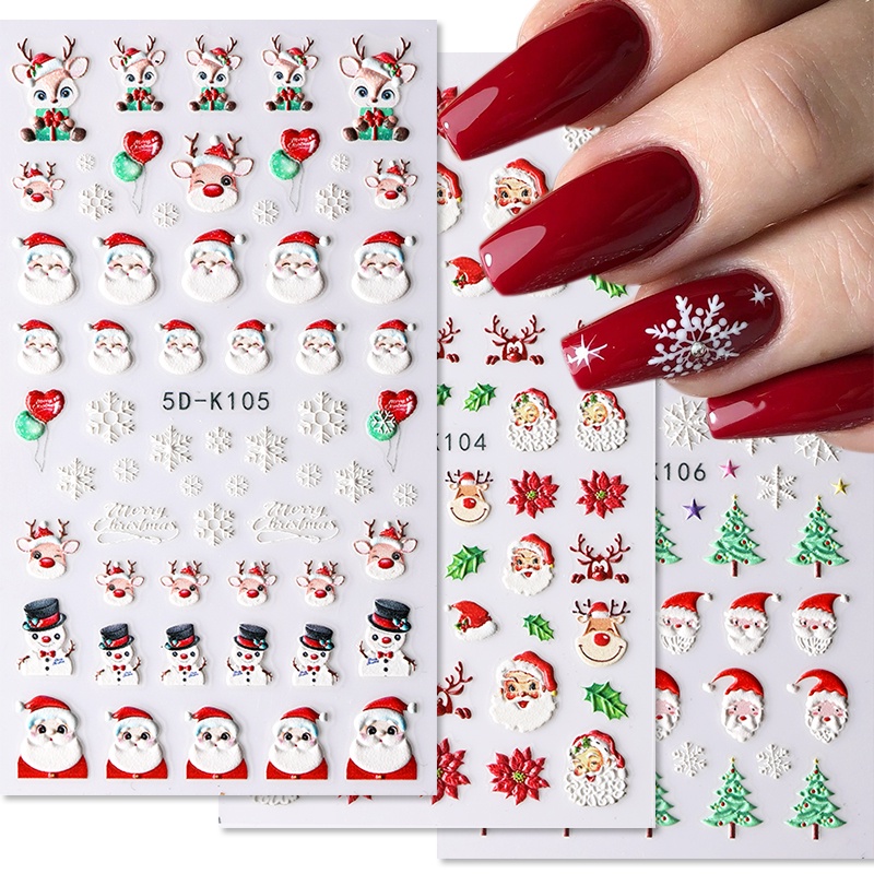 1 Nhãn Dán Trang Trí Móng Tay 5D Chủ Đề Giáng Sinh