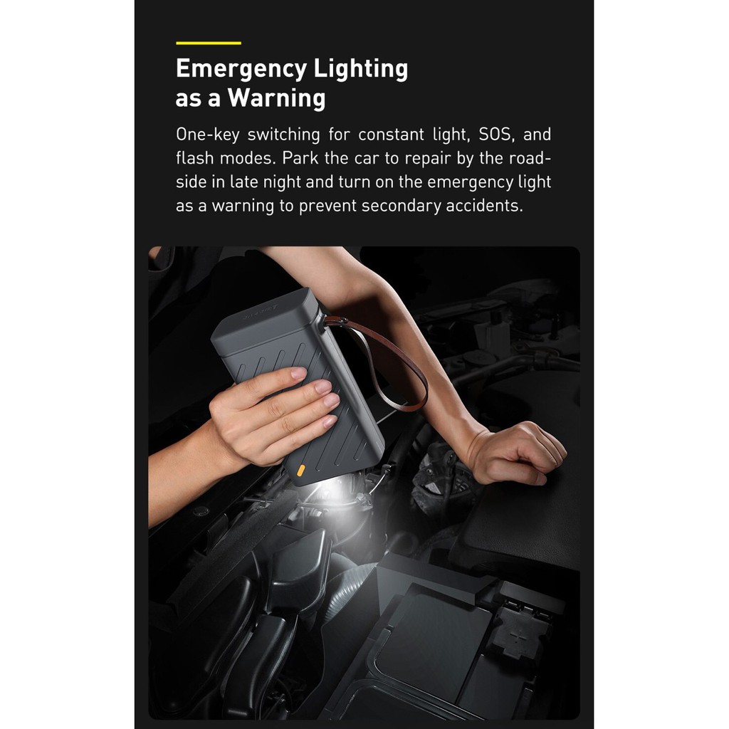 Pin dự phòng kích bình ắc quy xe ô tô Baseus BS-CN02 Reboost Jump Starter 220V/100W  có cổng ra 220V
