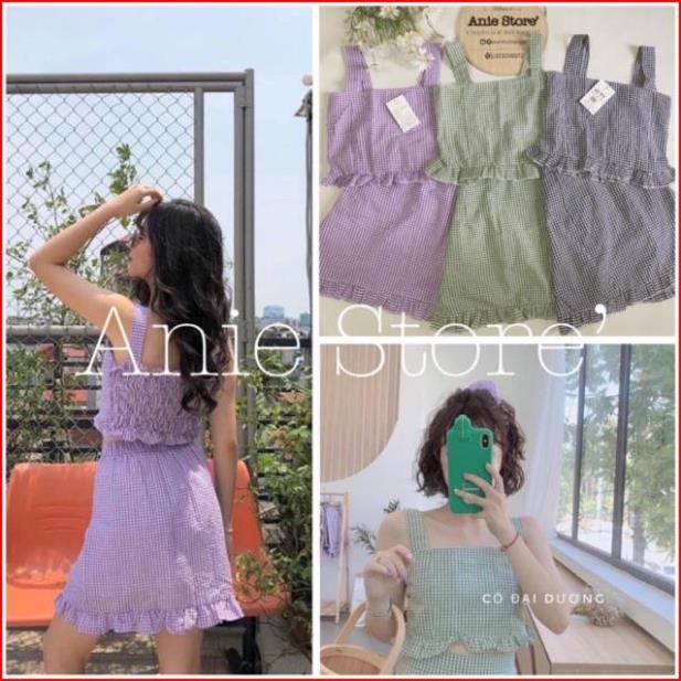 Bộ Chân Váy Áo Croptop Kẻ Caro_FREESHIP_Set Váy Ngắn Kèm Áo Nữ Kẻ Sọc 3 Màu SIÊU HOT MÙA HÈ