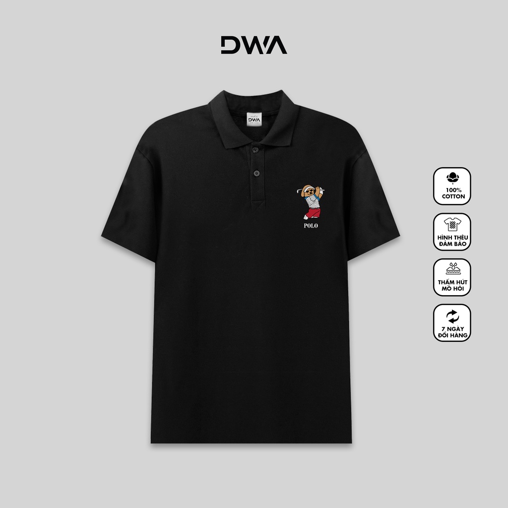 Áo polo nam nữ Bear Golf, Áo polo nam ngắn tay thêu gấu có cổ chất liệu cotton mát mịn, DWA.Unisex