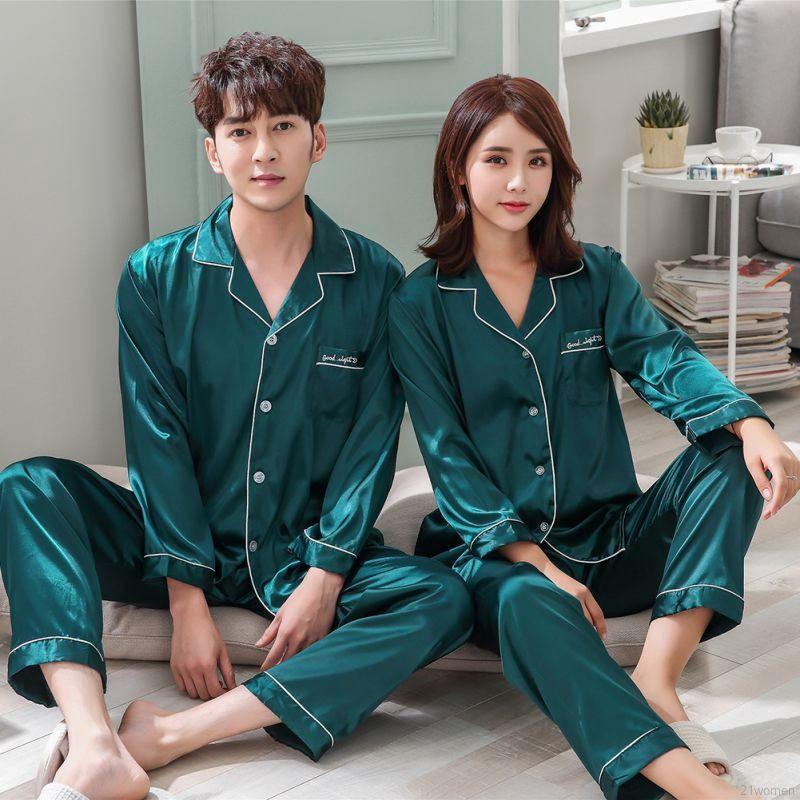 Bộ đồ ngủ màu trơn dài tay thời trang nam nữ