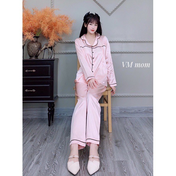 Bộ bầu bộ pijama bầu và sau sinh 2 in1 chất lụa thái cao cấp☘️quần có chun chỉnh☘️cam kết ko nhăn☘️Freesize 43~68k