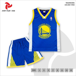 Bộ quần áo bóng rổ thể thao trẻ em golden state xanh bích