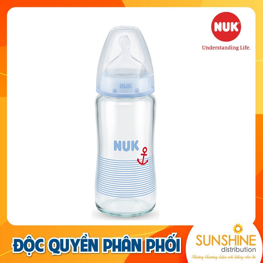 Bình sữa NUK thủy tinh cao cấp 240ml núm ti chỉnh nha Silicone S1 - M