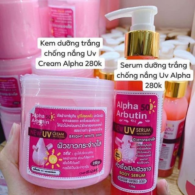 (LOTION + SERUM) Lotion Kem + Serum Chống Nắng, Dưỡng Da Trắng Cấp Tốc ALPHA ARBUTIN SPF 50 PA+++ New UV - Thái Lan