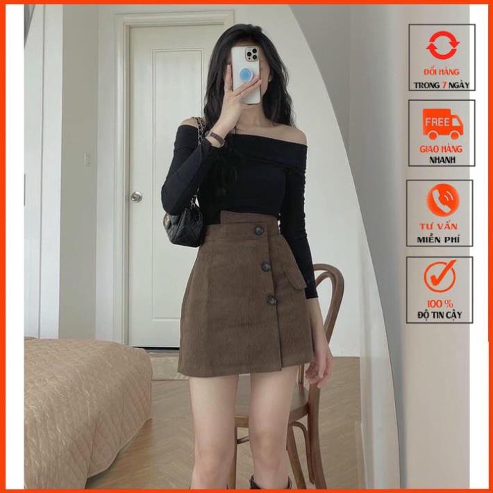 [QUATANG-KTYTT] Chân Váy Nhung Cạp Cao 3 cúc mới m908 | BigBuy360 - bigbuy360.vn