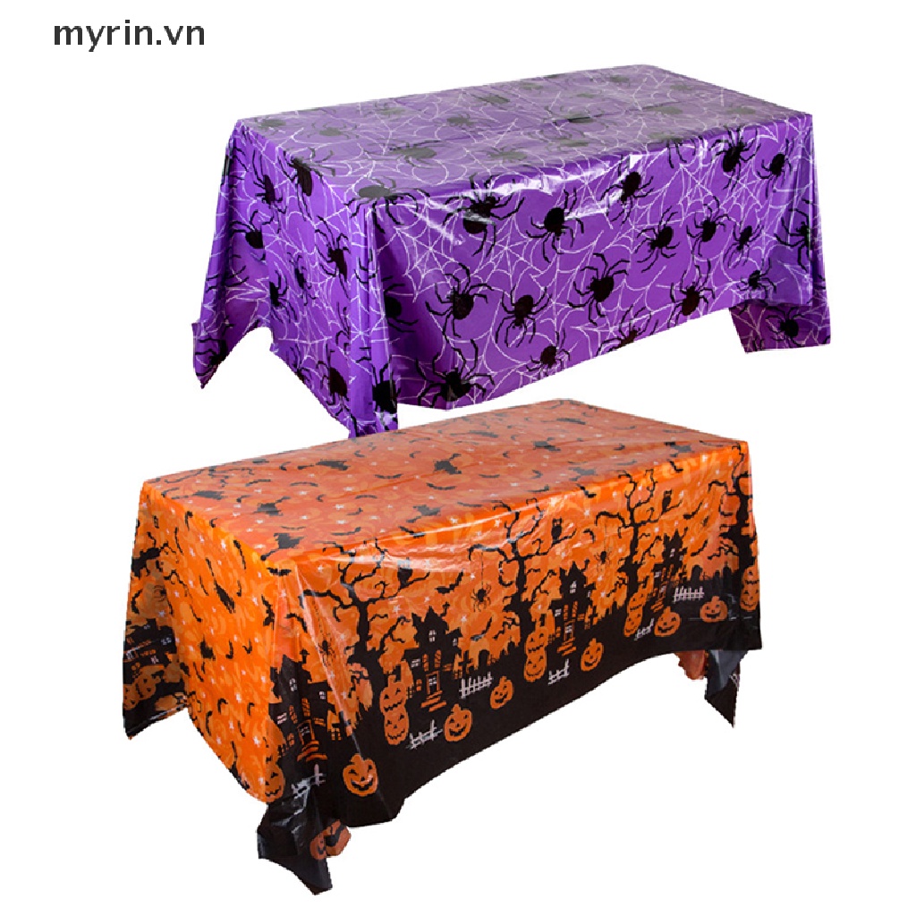 Khăn Trải Bàn Hình Chữ Nhật Bằng Nhựa Chống Nước Dùng Một Lần Họa Tiết Halloween Ốp