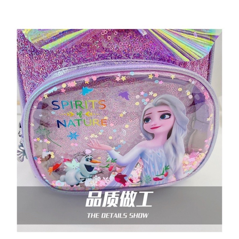 Balo đi học , đi  chơi  bé gái hình Elsa phối kim sa đính nơ, balo thời trang cho bé mầm non từ 2 đến 4 tuổi