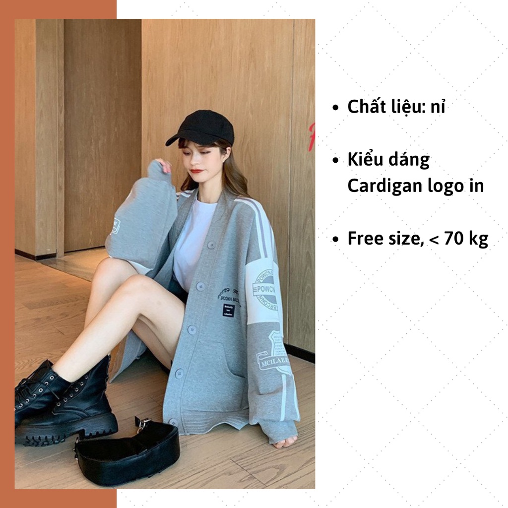 Áo khoác nỉ form rộng áo khoác cardigan nữ logo BRCON HANY CLOTHINGS G044 màu trắng/xám/đen | BigBuy360 - bigbuy360.vn