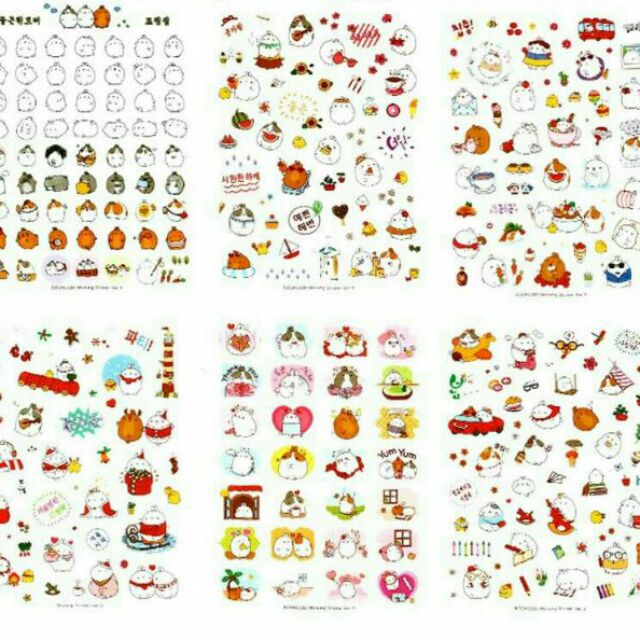 Bộ 6 tấm sticker thỏ Molang Mùa Giáng Sinh Trang Trí Noel Cute Trang Trí Lịch, Planner, Scrapbook - Mùa 3